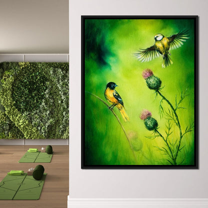 Emerald Songbirds Canvas Wall Art
