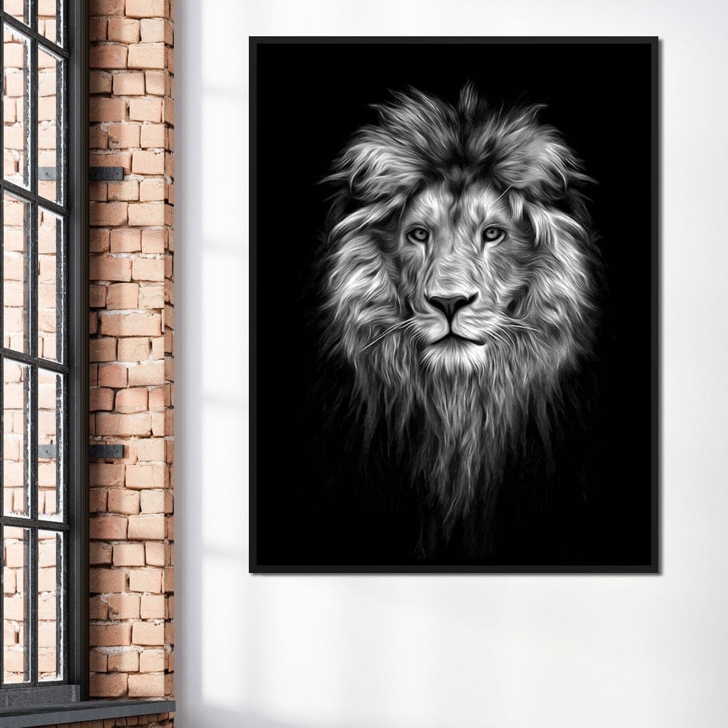 Black and White Lion Face Canvas Wall Art