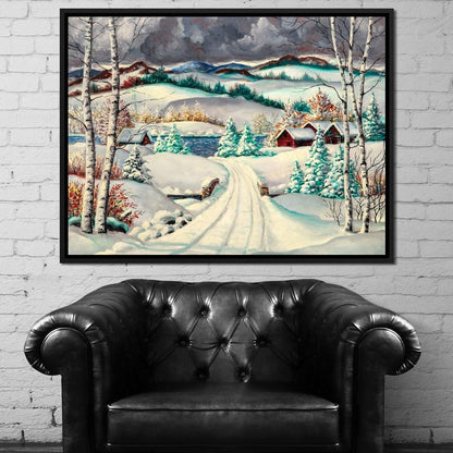 Rural Winter Landscape Canvas Wall Art