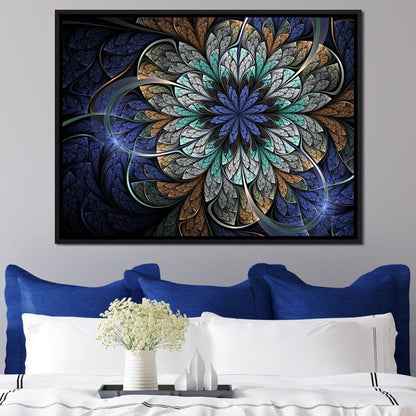 Blue and Gold Fractal Flower Canvas Wall Art