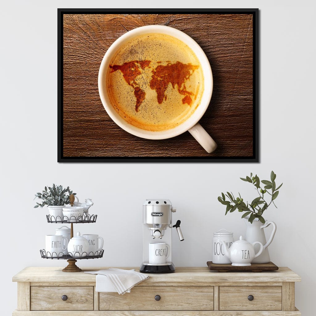 World Map Coffee Cup Canvas Wall Art