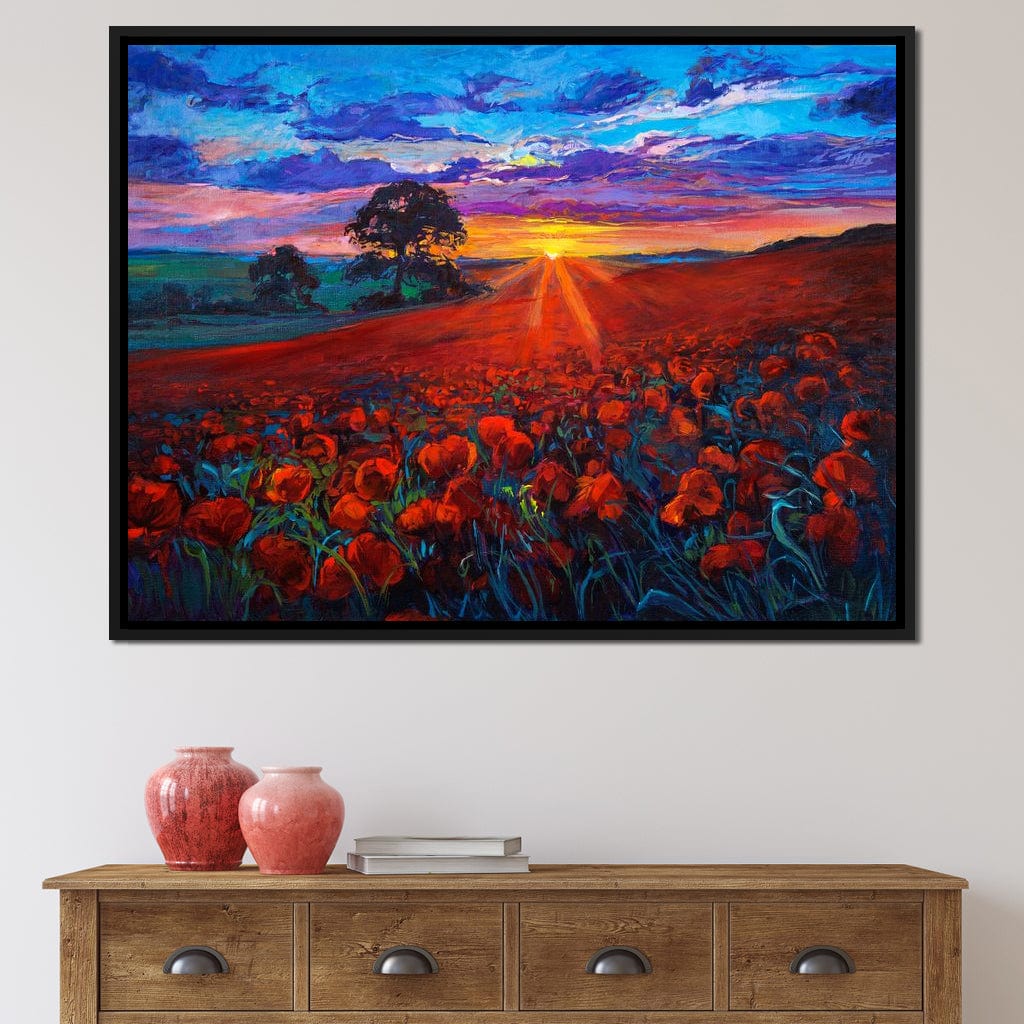 Sunset Over the Poppy Fields Canvas Wall Art