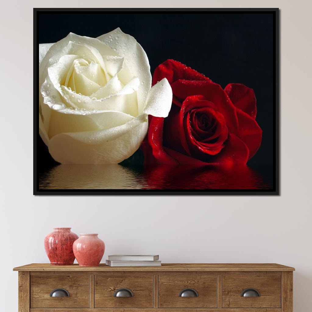Red & White Roses Reflection Canvas Wall Art