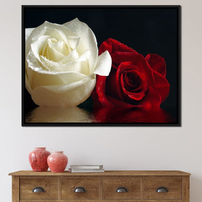 Red & White Roses Reflection Canvas Wall Art