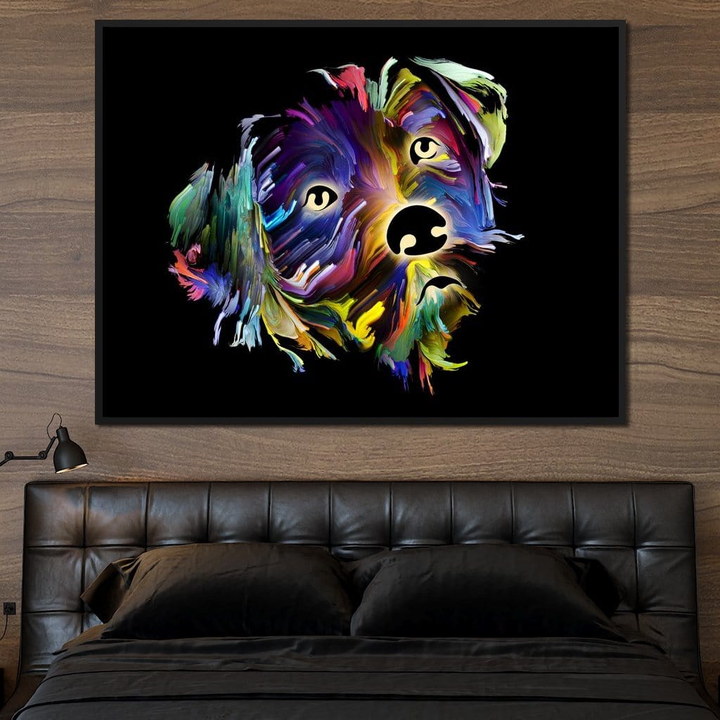 Coloful Dog on Black Background Canvas Wall Art