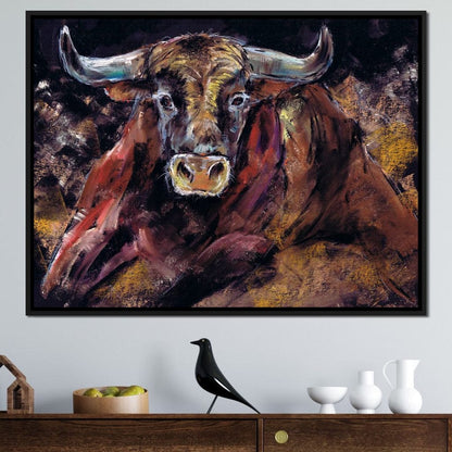 Brown Bull Charge Canvas Wall Art