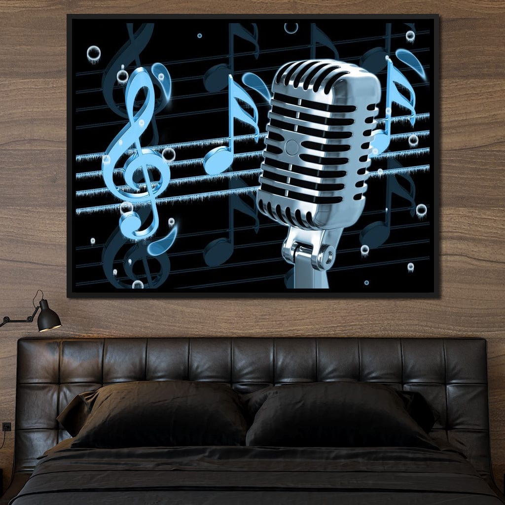 Vintage Microphone & Blue Notes Canvas Wall Art