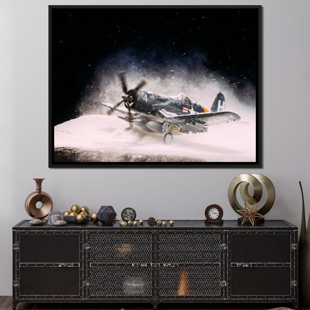 Snowy F4-U Corsair Canvas Wall Art
