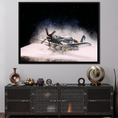 Snowy F4-U Corsair Canvas Wall Art