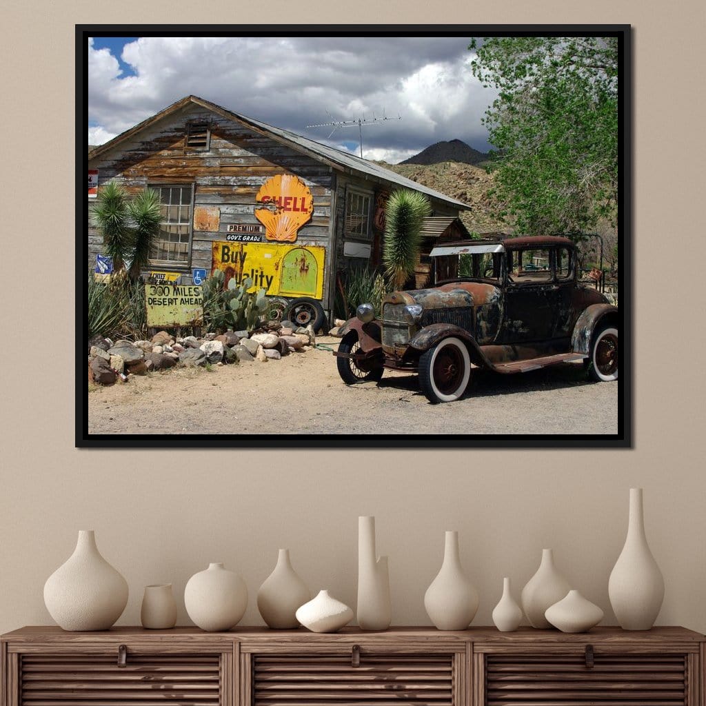 Old Car by Route 66 Canvas Wall Art