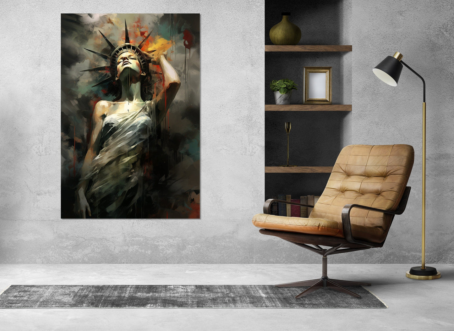 Abstract Statue of Liberty Canvas Print, New York Wall Art, Liberty Statue Painting, Framed and Ready to Hang
