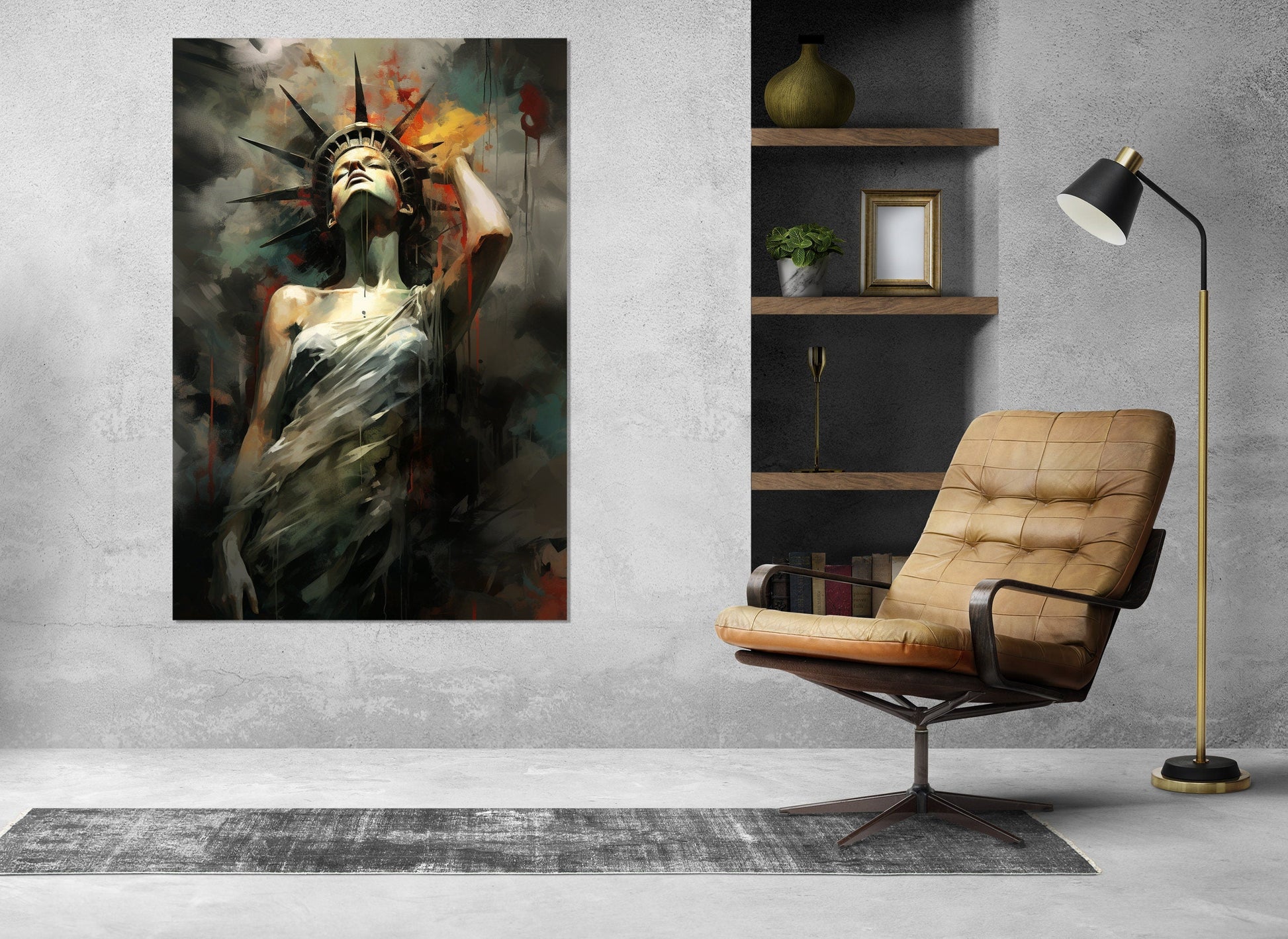 Abstract Statue of Liberty Canvas Print, New York Wall Art, Liberty Statue Painting, Framed and Ready to Hang