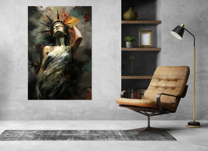 Abstract Statue of Liberty Canvas Print, New York Wall Art, Liberty Statue Painting, Framed and Ready to Hang