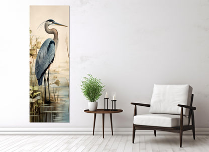 Heron Canvas Print – Vertical Soft Tones Bird Wall Art | Framed & Ready to Hang