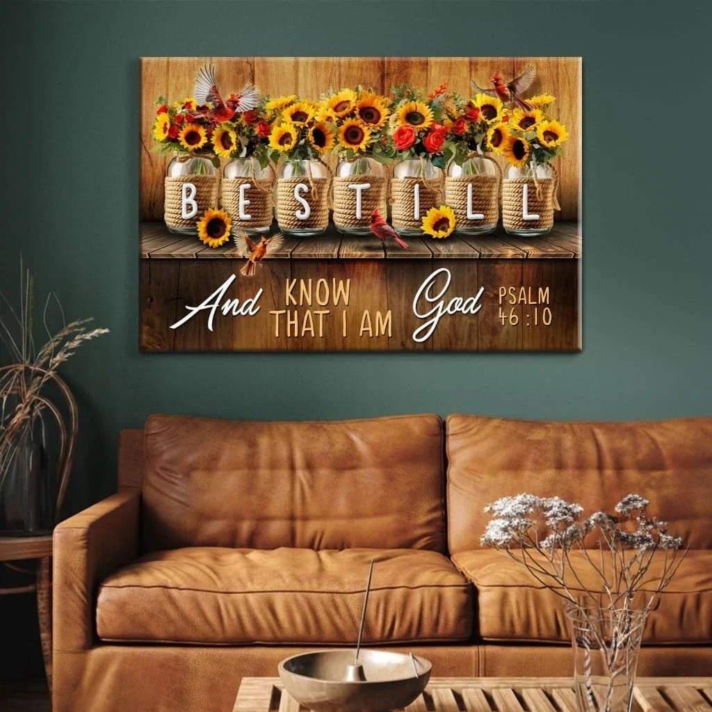 be still and know that i am god psalm 46 10 mason jar flowers wall art canvas (Landscape)
