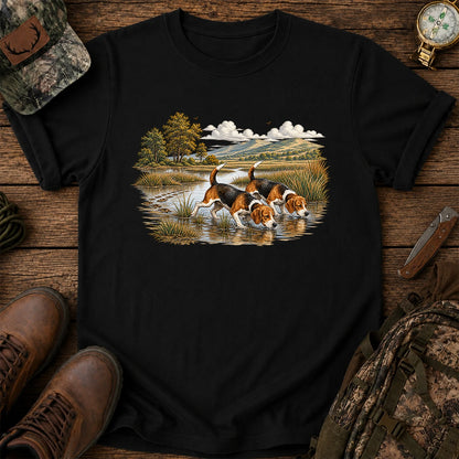 Beagles Tracking Through a Marsh T-Shirt, Vintage Hunting Dog Tee