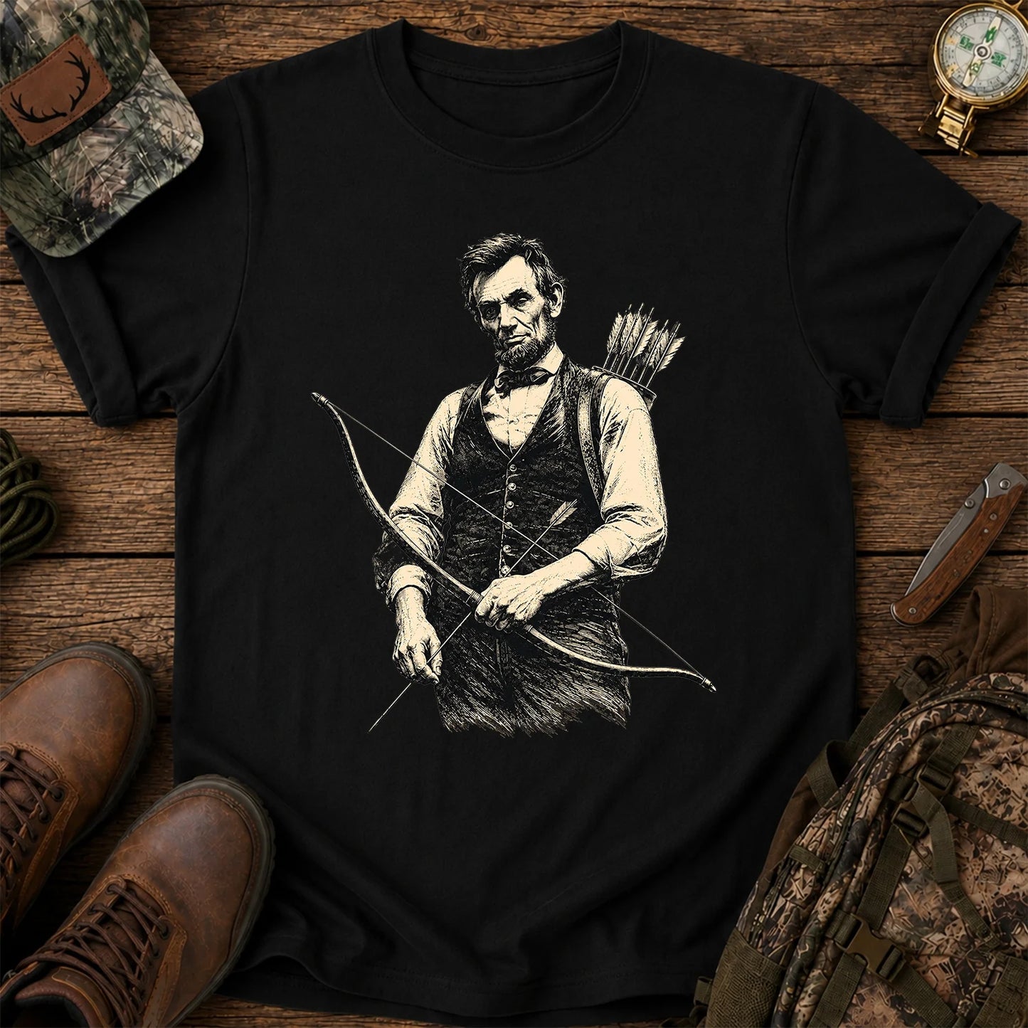 Abraham Lincoln Archer T-Shirt, Vintage Bow Hunting Tee