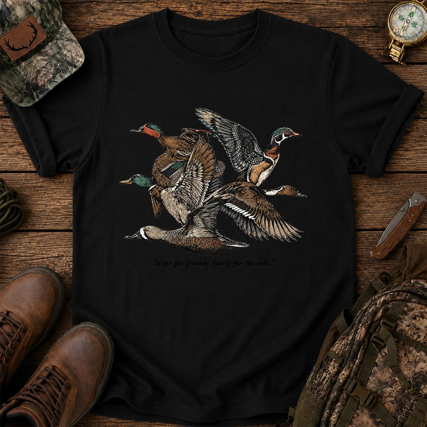 Flying Ducks T-Shirt, Vintage Waterfowl Hunting Tee