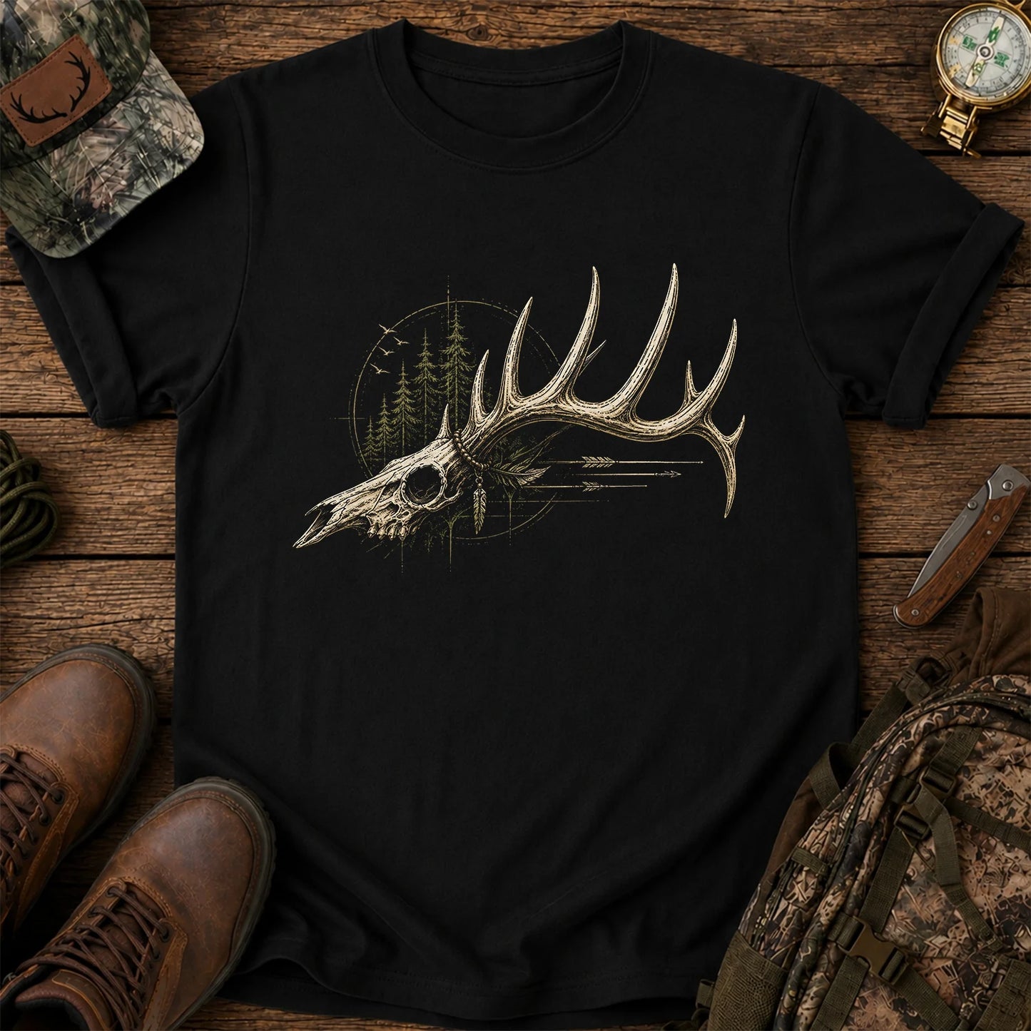 Deer Skull Antlers T-Shirt, Vintage Woodland Hunter Tee