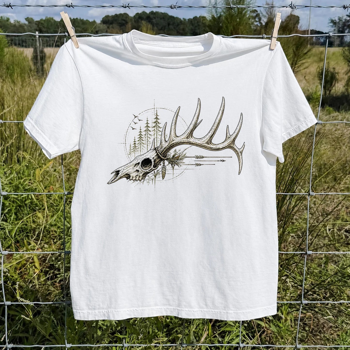 Deer Skull Antlers T-Shirt, Vintage Woodland Hunter Tee