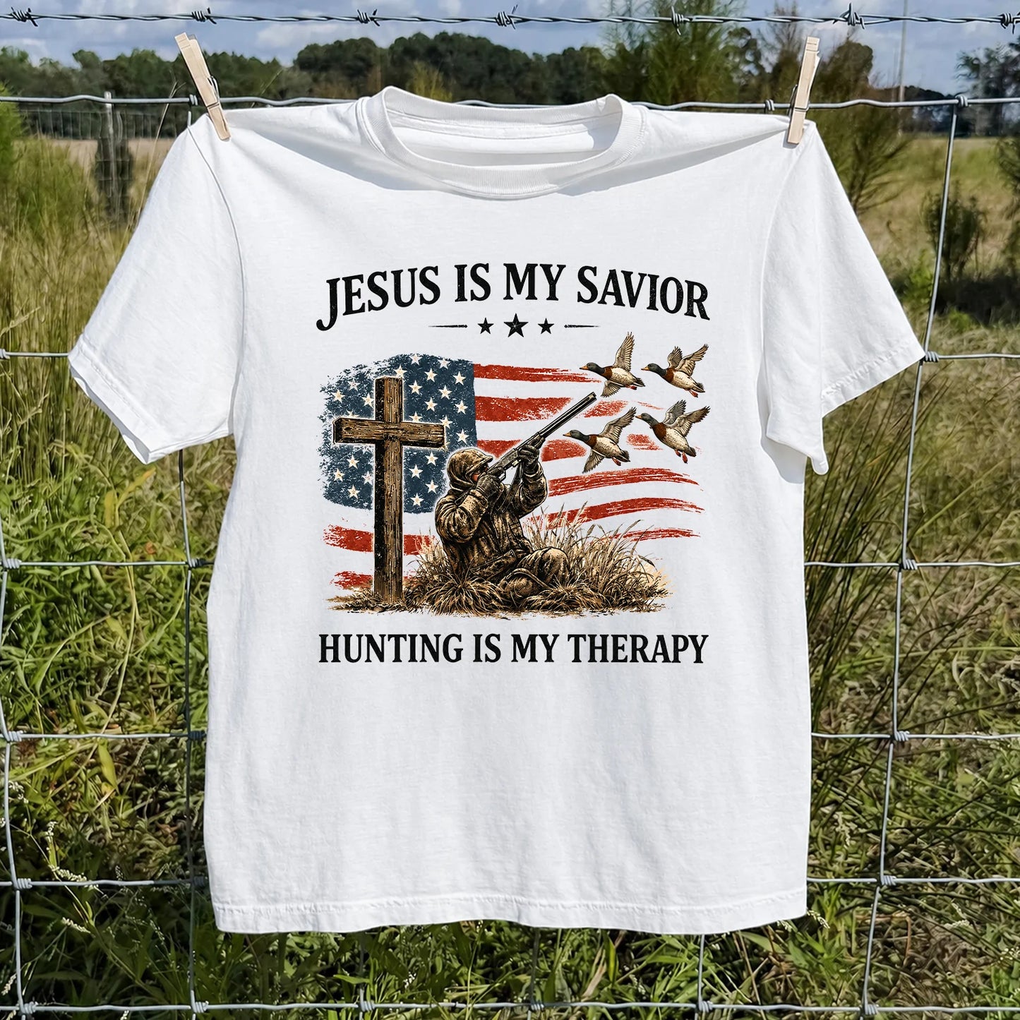 Jesus Is My Savior Hunting Is My Therapy T-Shirt, Christian Hunter Tee