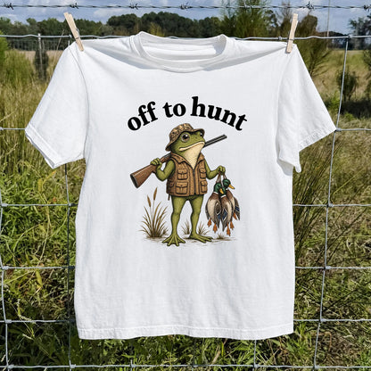 Off to Hunt T-Shirt, Funny Frog Duck Hunting Tee