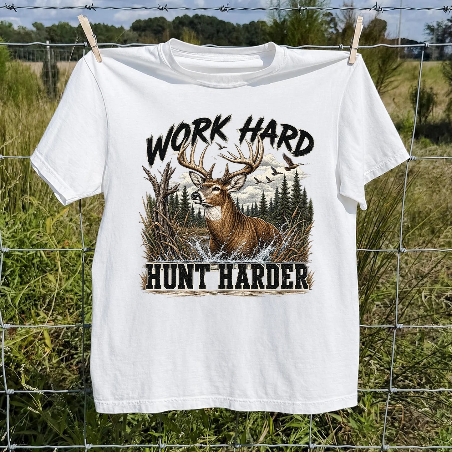Work Hard Hunt Harder T-Shirt, Vintage Deer Hunting Tee