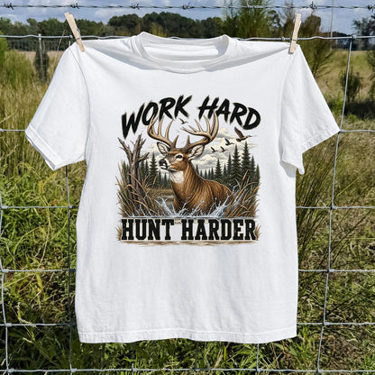 Work Hard Hunt Harder T-Shirt, Vintage Deer Hunting Tee