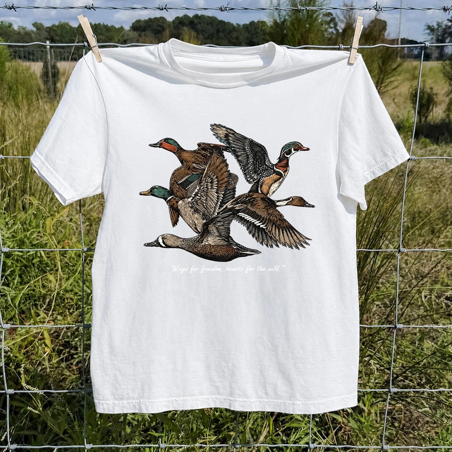 Flying Ducks T-Shirt, Vintage Waterfowl Hunting Tee