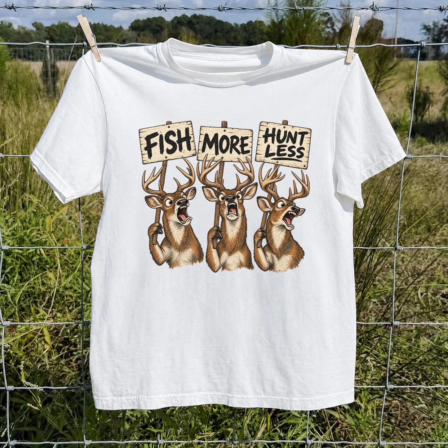 Fish More Hunt Less T-Shirt, Funny Deer Hunting Tee