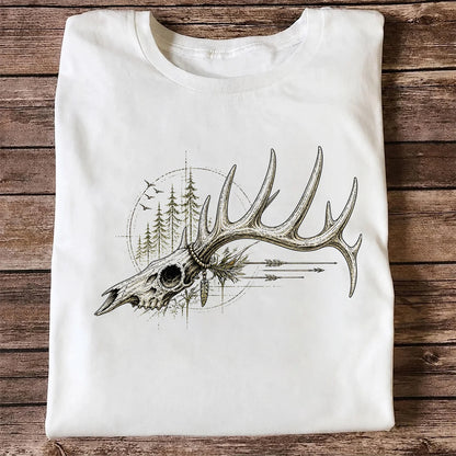 Deer Skull Antlers T-Shirt, Vintage Woodland Hunter Tee