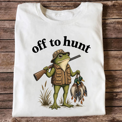Off to Hunt T-Shirt, Funny Frog Duck Hunting Tee