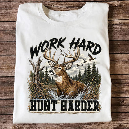 Work Hard Hunt Harder T-Shirt, Vintage Deer Hunting Tee