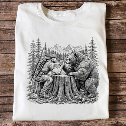 Hunter Arm Wrestling a Bear T-Shirt, Funny Wilderness Tee