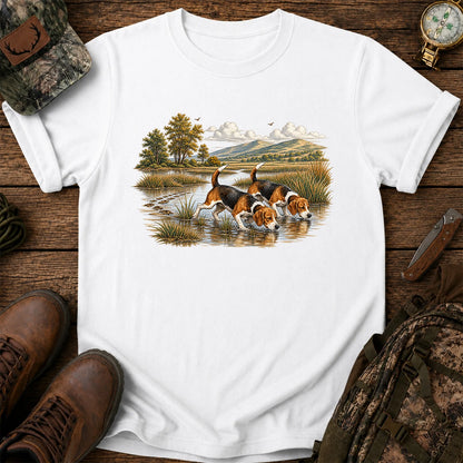 Beagles Tracking Through a Marsh T-Shirt, Vintage Hunting Dog Tee