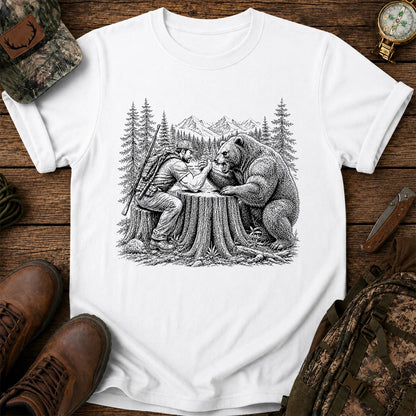 Hunter Arm Wrestling a Bear T-Shirt, Funny Wilderness Tee