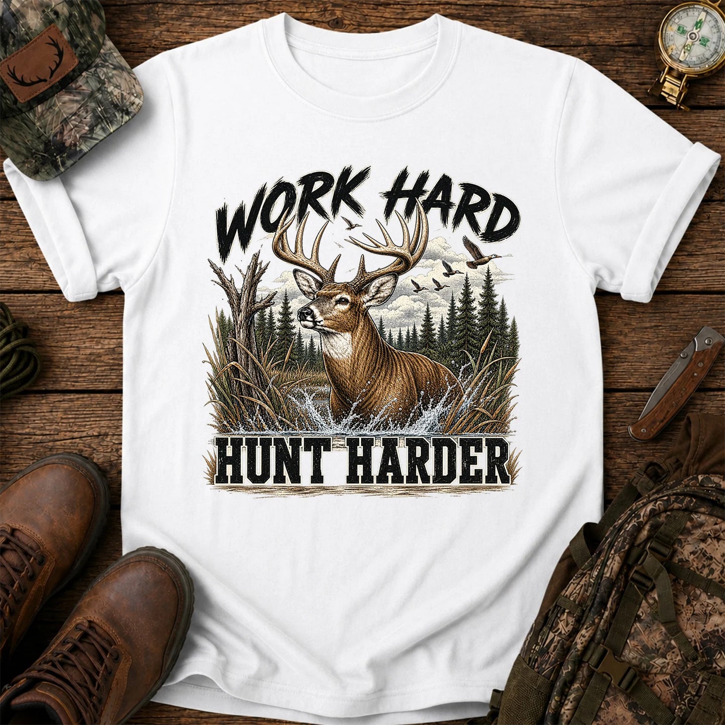 Work Hard Hunt Harder T-Shirt, Vintage Deer Hunting Tee