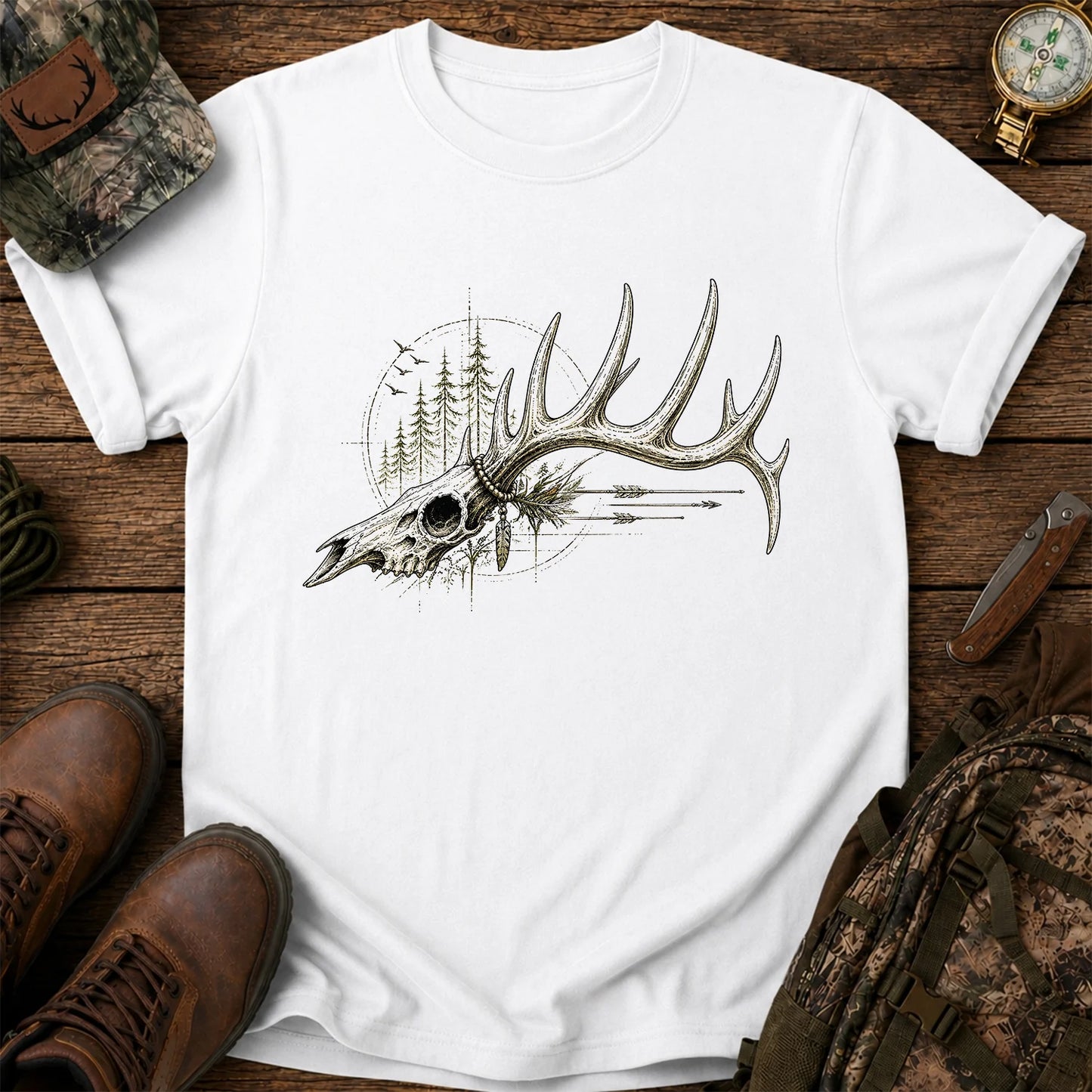 Deer Skull Antlers T-Shirt, Vintage Woodland Hunter Tee