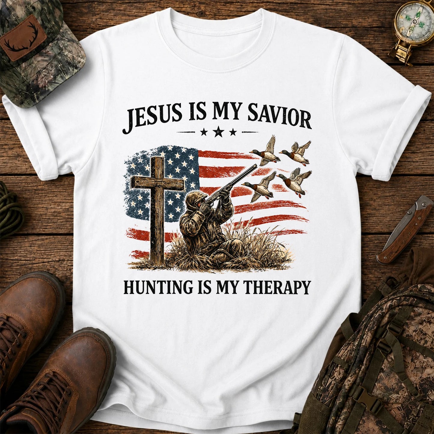Jesus Is My Savior Hunting Is My Therapy T-Shirt, Christian Hunter Tee