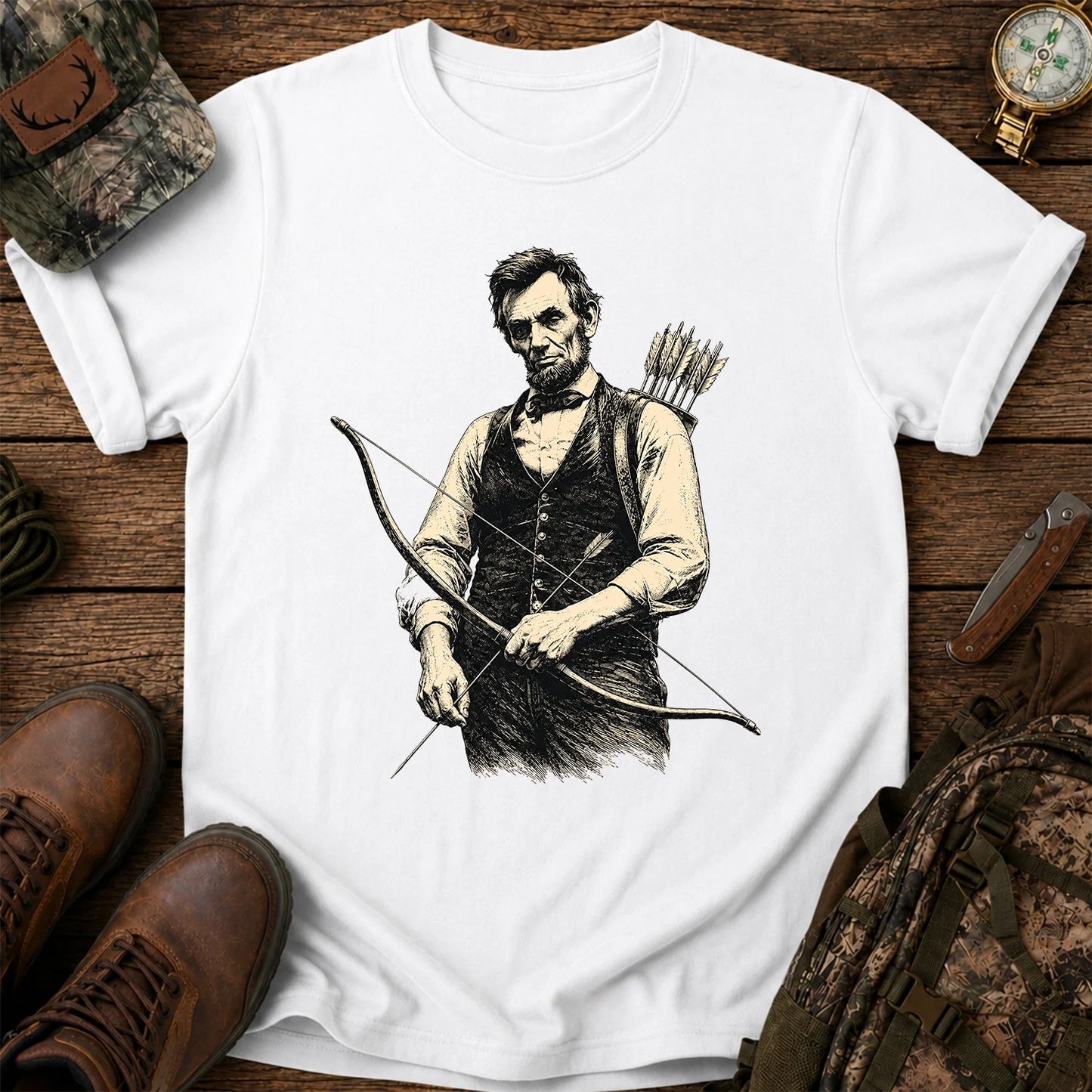 Abraham Lincoln Archer T-Shirt, Vintage Bow Hunting Tee