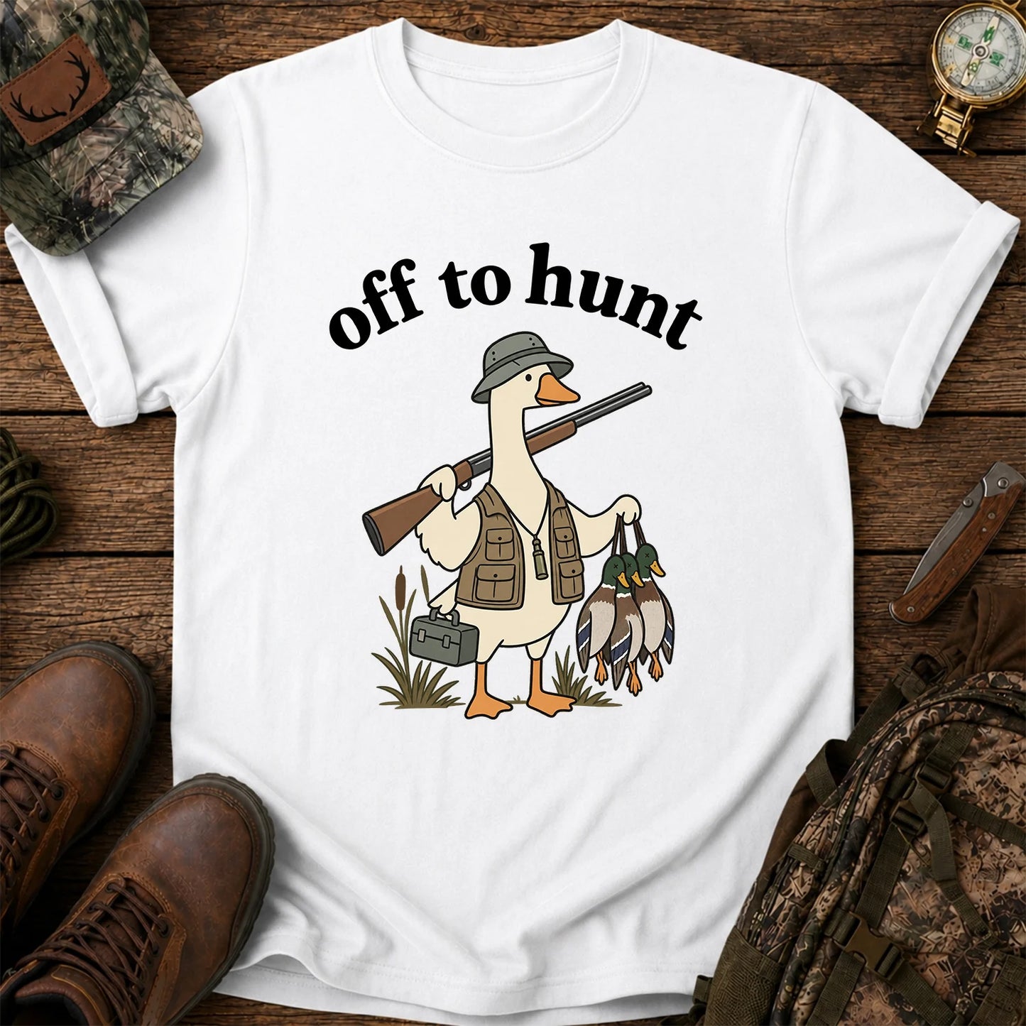 Off to Hunt T-Shirt, Funny Duck Hunter Tee