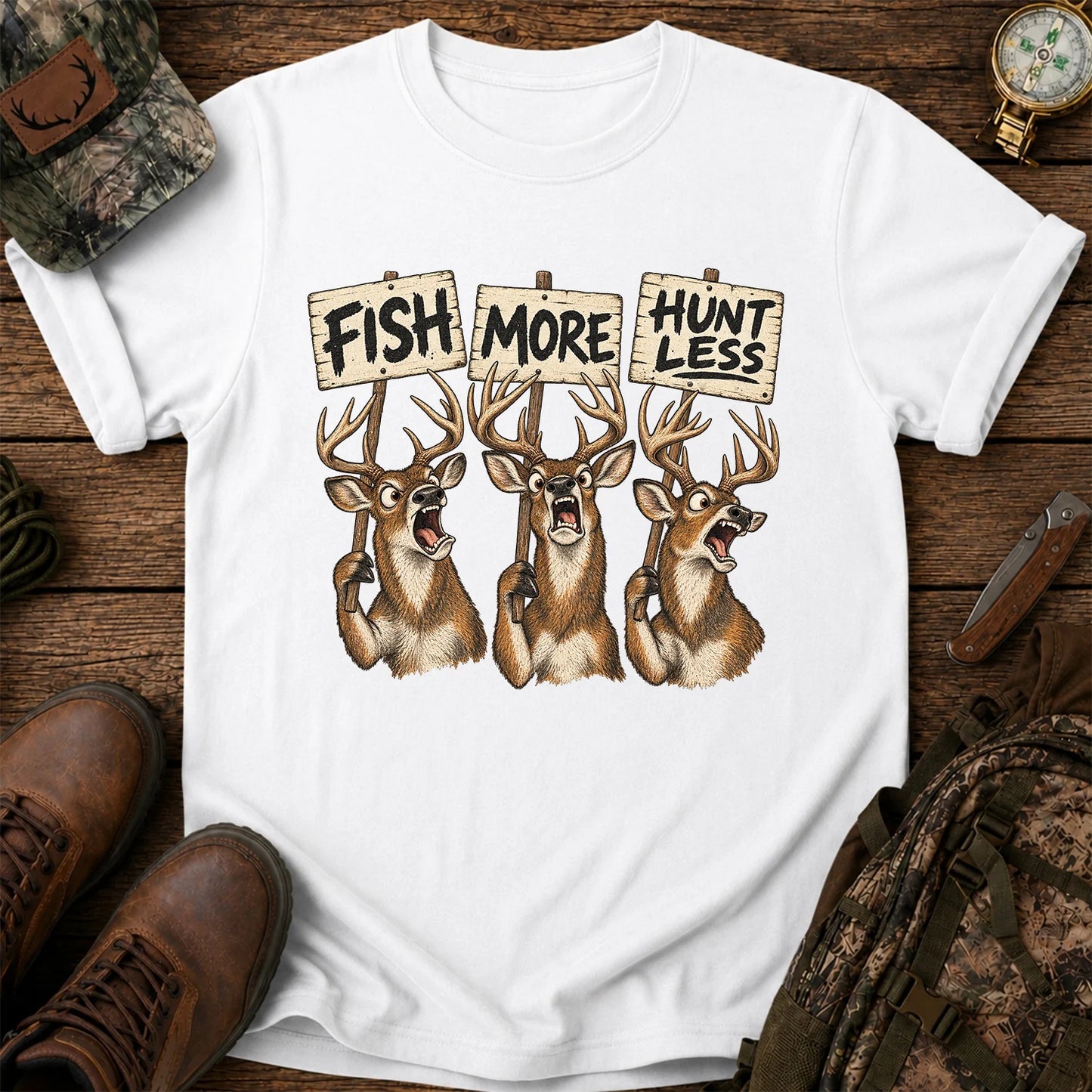 Fish More Hunt Less T-Shirt, Funny Deer Hunting Tee