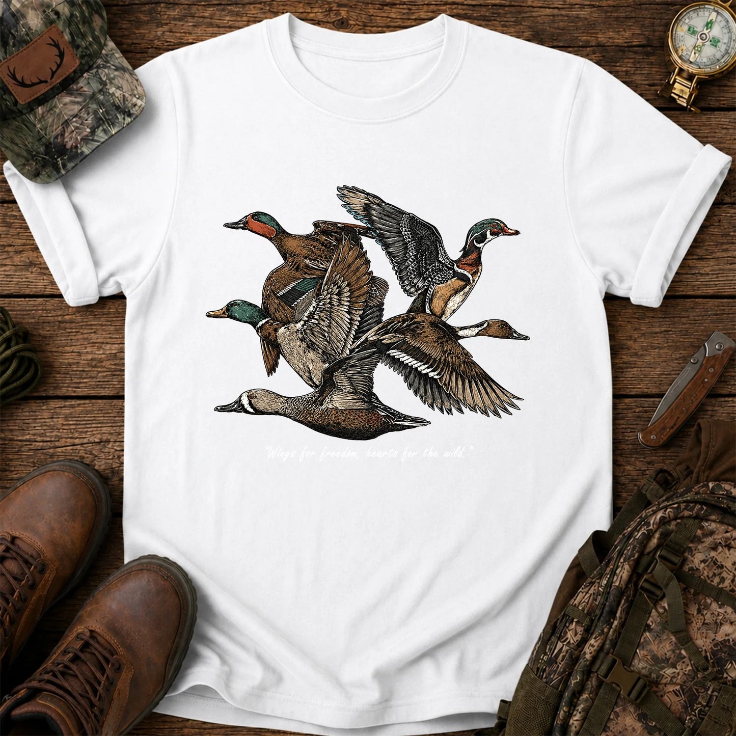 Flying Ducks T-Shirt, Vintage Waterfowl Hunting Tee