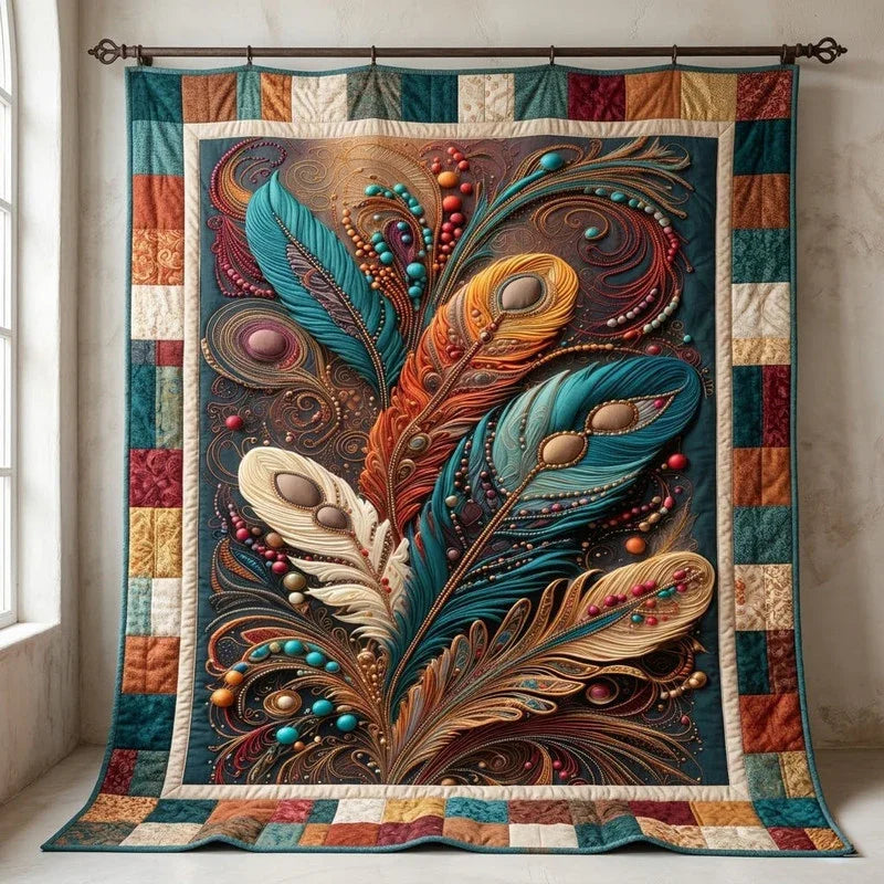 African Feather Quilt Blanket - Quilted Blanket by Wild and Way