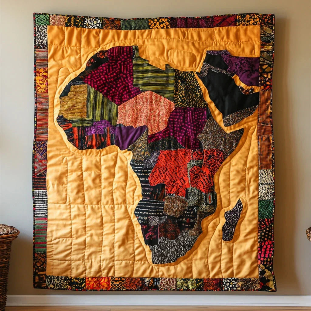 African Textile Map Quilt Blanket
