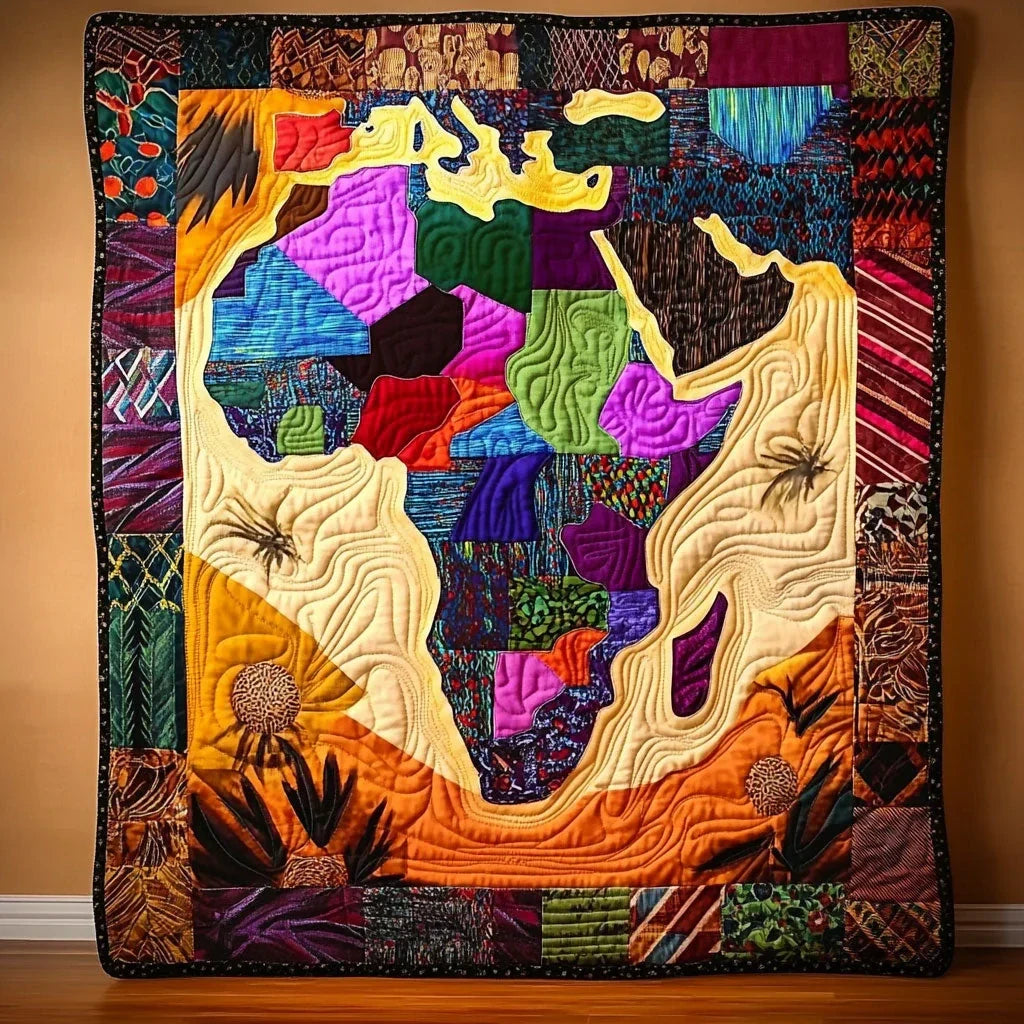 African Textile Map Quilt Blanket
