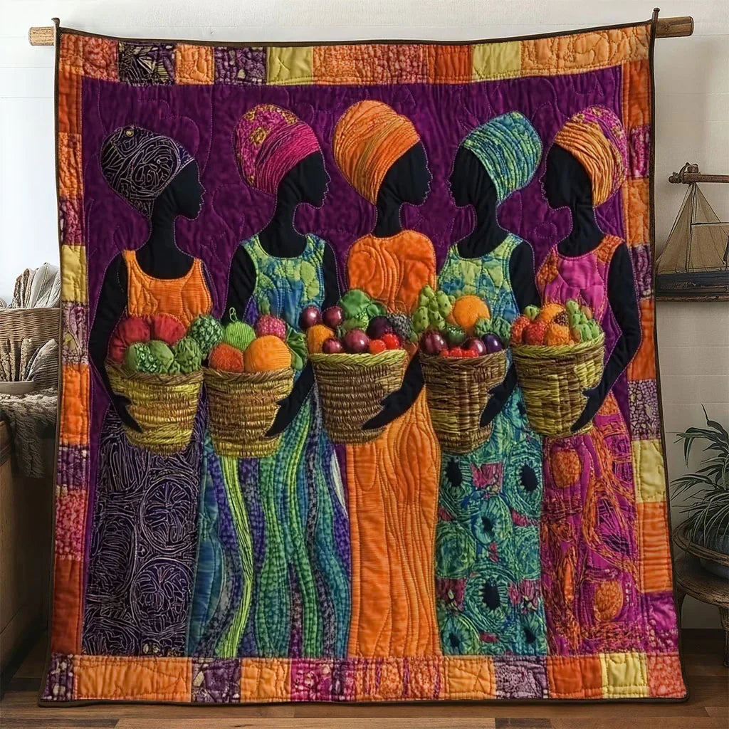 African Women Fruits Quilt Blanket