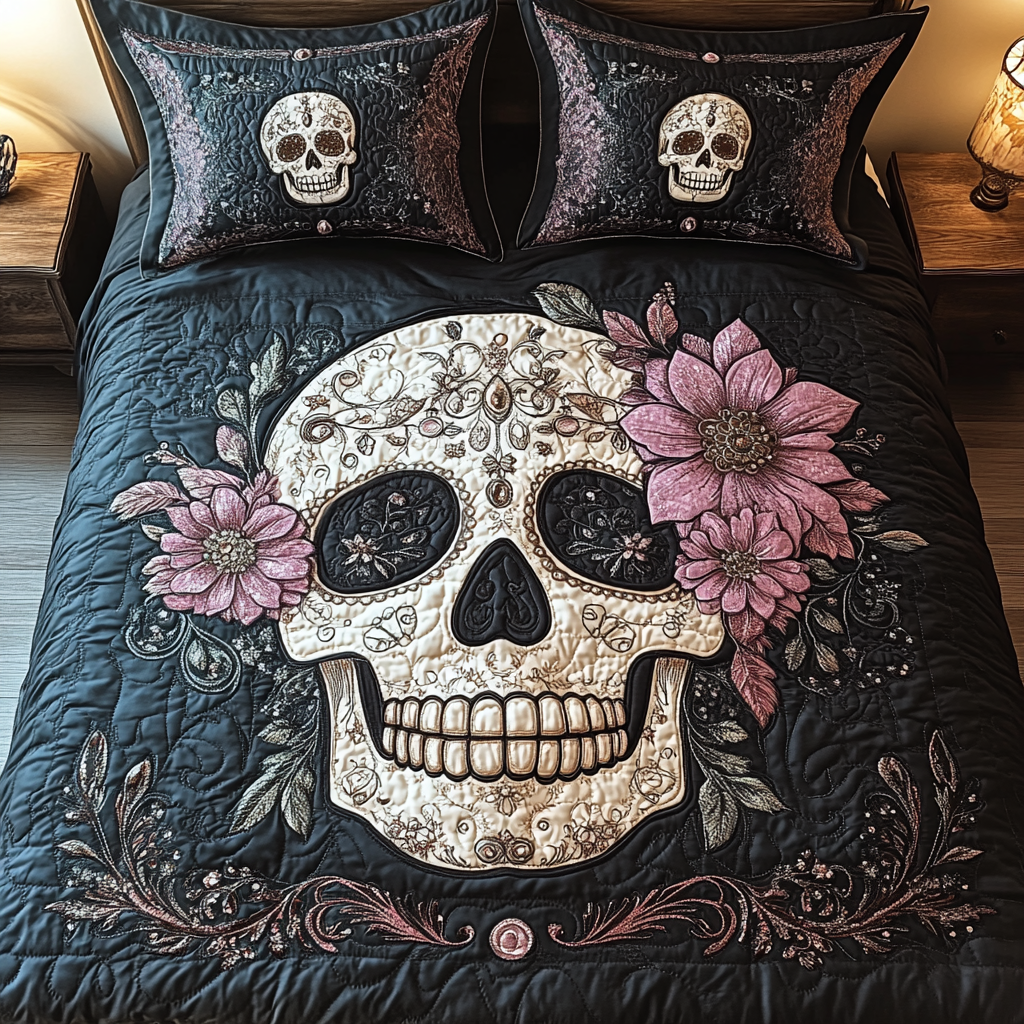 Artistic Skull 3-Piece Quilted Bedding Set - Single (59" x 70")