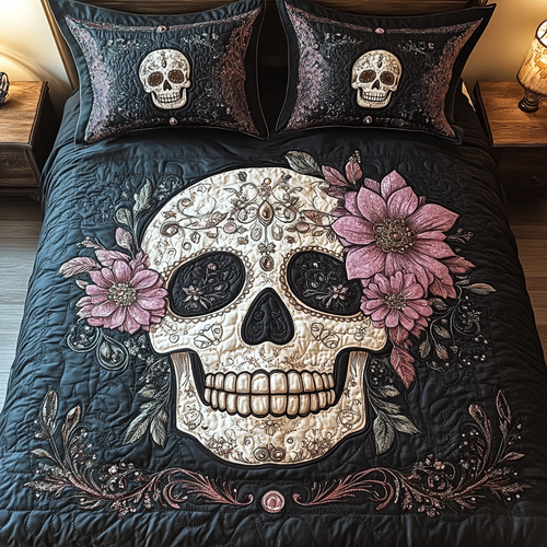 Artistic Skull 3-Piece Quilted Bedding Set - Single (59" x 70")