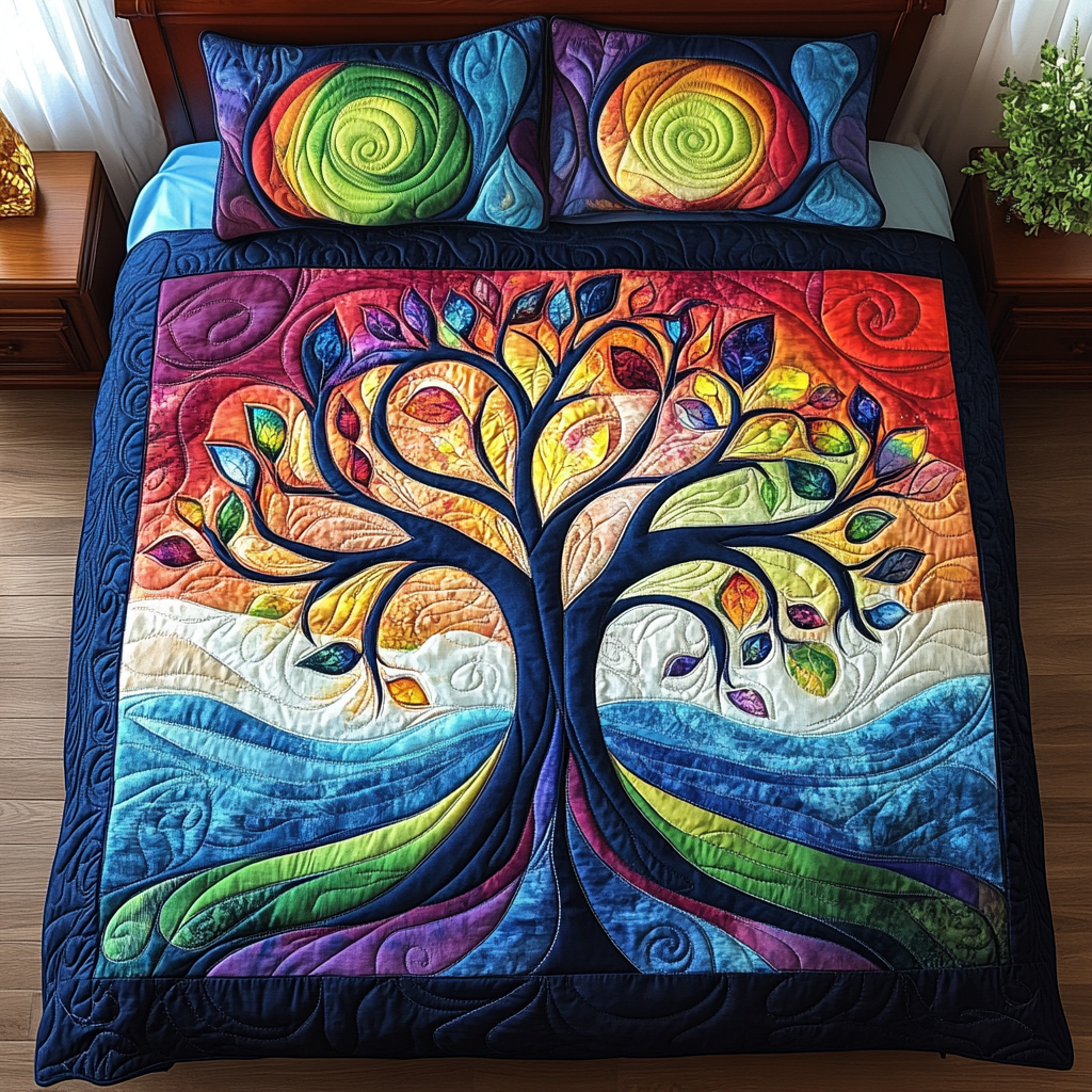 Golden Branches Elegance 3-Piece Quilted Bedding Set - Single (59" x 70")